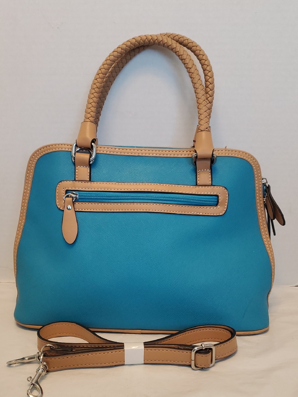 👩🚒Giani Bernini Teal and Tan Braided-Handle Satchel - Picture 2 of 10